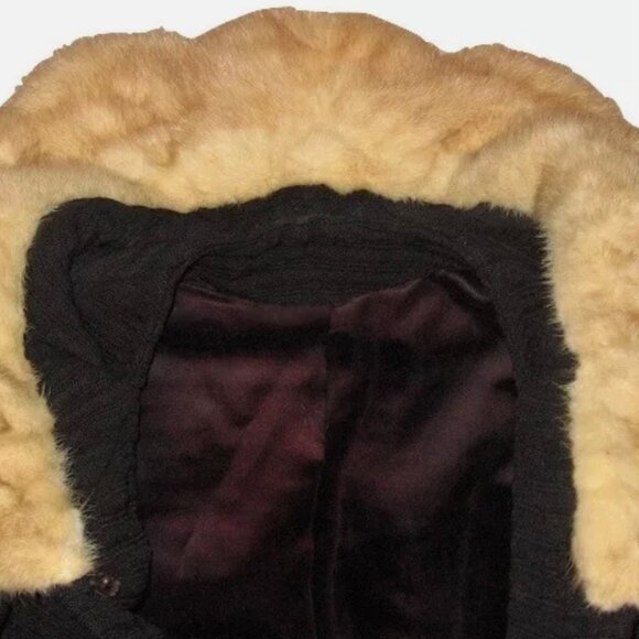 Vintage Black Ottoman Ribbed Wool Coat w/ Real Fur Collar - Picture 6 of 6